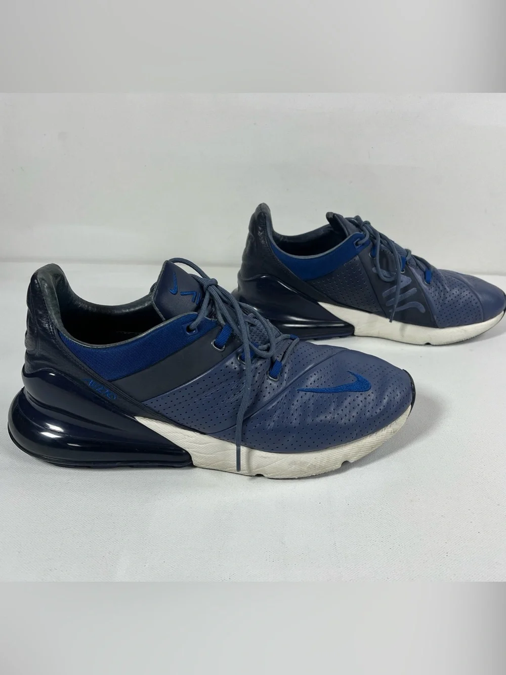 Nike Air Max 270 Premium Diffused Blue Leather Athletic Sneakers Mens 11.5